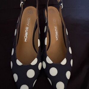Tory Burch Navy and White Slingback Heels